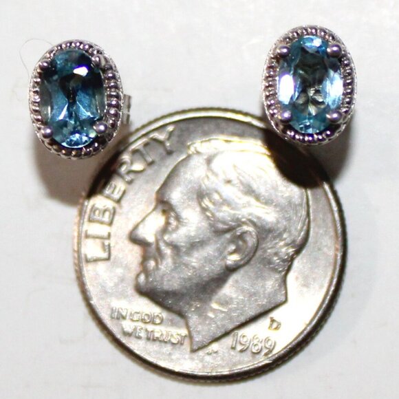 Sterling Silver Blue Topaz Stud Earrings - Picture 3 of 4